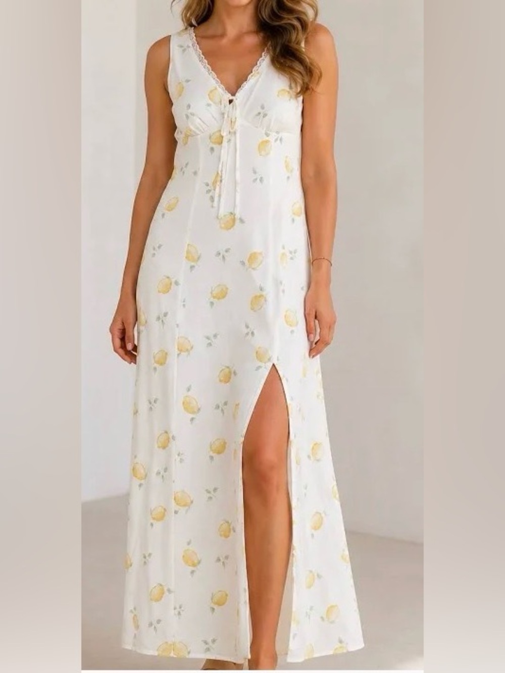 Crystal Doll White Maxi Dress with Yellow Lemon Print
